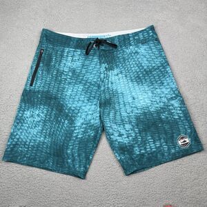 Pelagic Board Shorts Mens 40 Teal Blue Argonaut Fishing Swim Trunks Surf Stretch